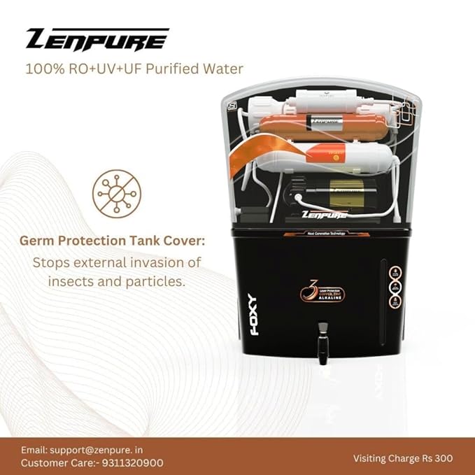 Zenpure Foxy 15 Litre RO+UV+UF+ALKALINE+TDS Adjuster Pure Copper Water Purifier Dispenser Machine (With Free Pre Filter)