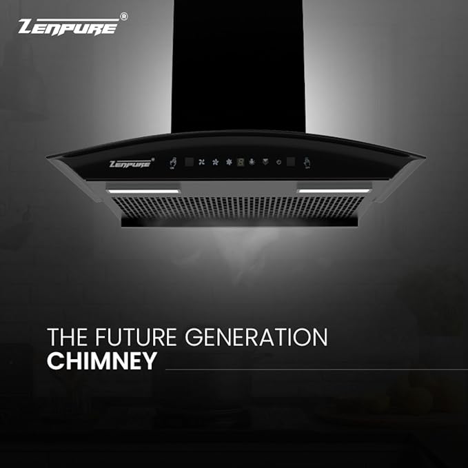 Zenpure Nadia 60 CM filterless Chimney 1250 CMH Auto Clean Kitchen Chimney Touch Sensor Control With 10 Year Warranty On Motor | Black