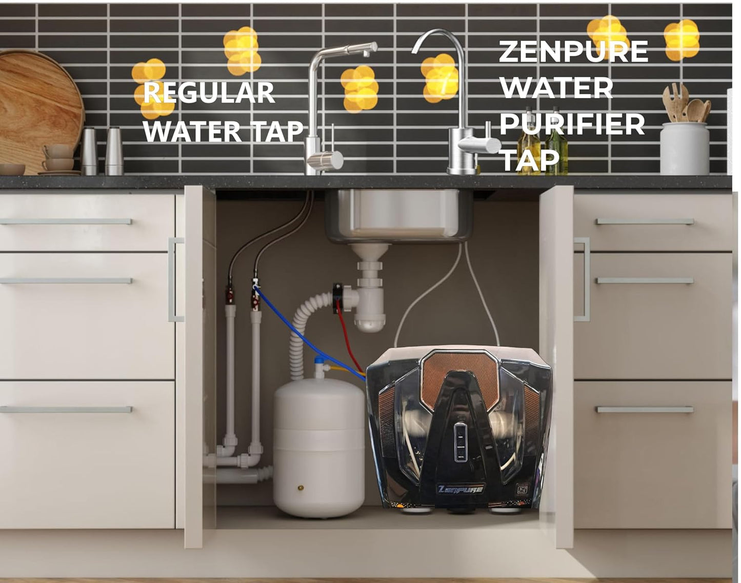 Zenpure UTC Alkaline RO Water Purifier with 360-degree rotation Faucet, Cu Zn Alkaline natural minerals, 8 stage Purification, 8L Storage tank, Double Purification
