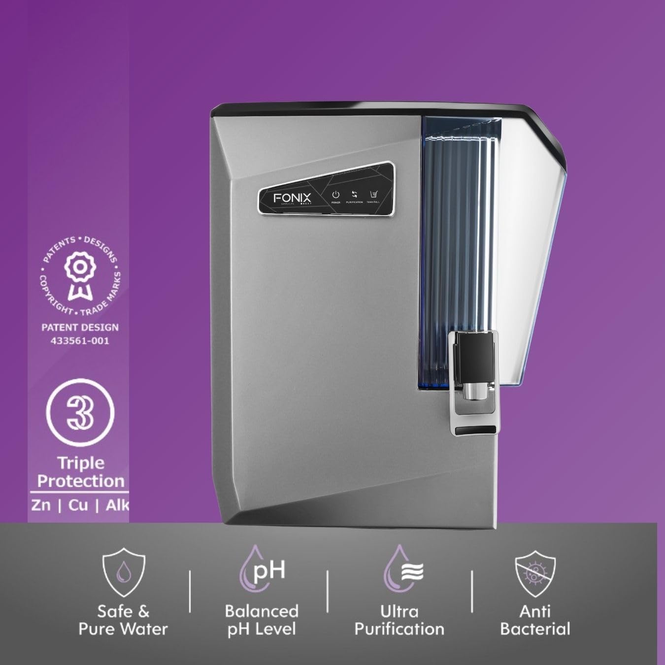 Zenpure Aqua Fonix RO+UV+UF+Copper Alkaline Water Purifier | 12L Tank | Multi-Stage Purification for Home & Kitchen | With 5years warranty