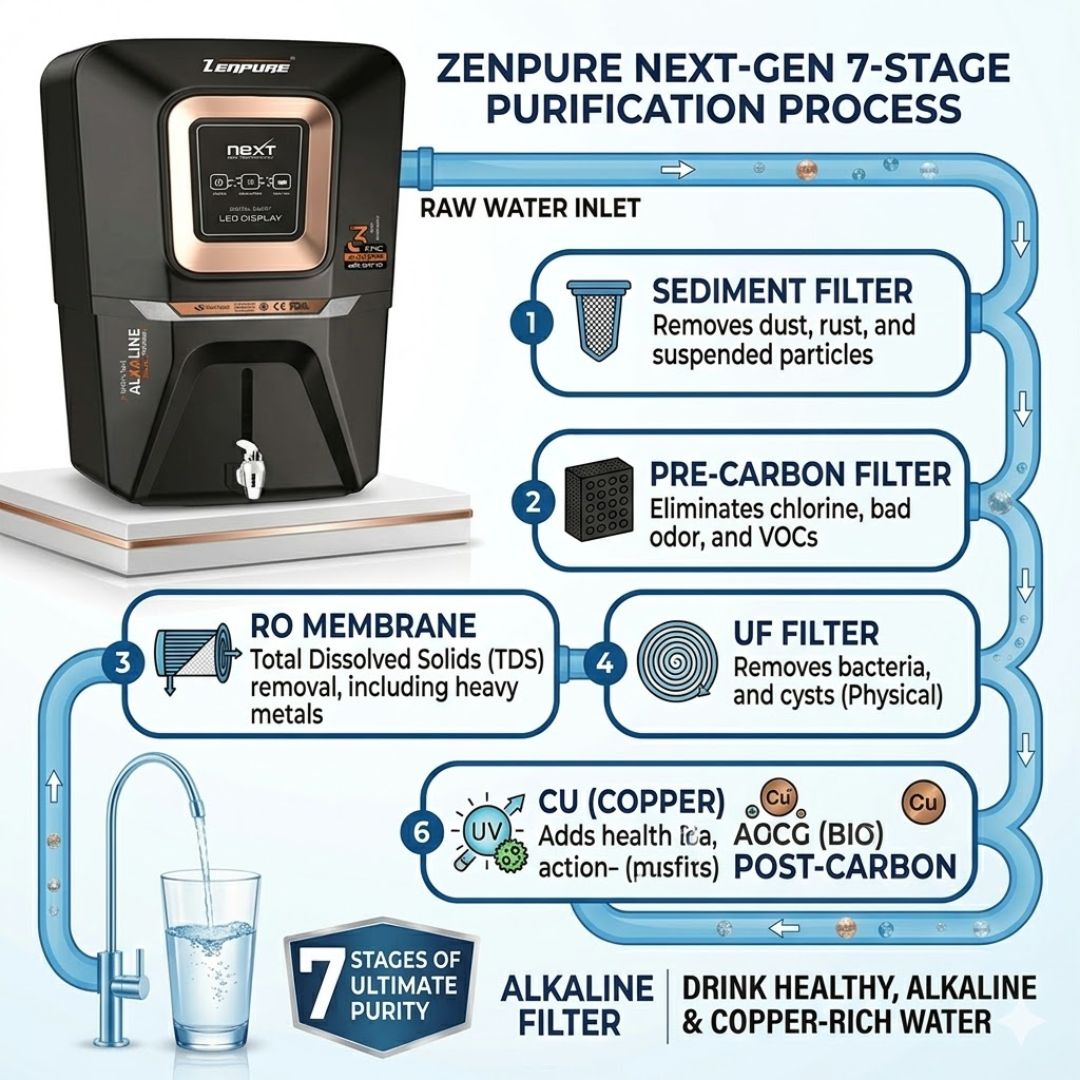 Zenpure Next Dual Minerals RO Water Purifier | Drink water with Immunity-Boosting Copper and Zinc, PH Balanced Alkaline | 7-Stage Next-Gen Technology for Reduced Acidity