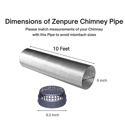 Zenpure Chimney Exhaust Pipe Expended Upto 10 Ft With Cowl Cover, 2Pcs Free Clamps