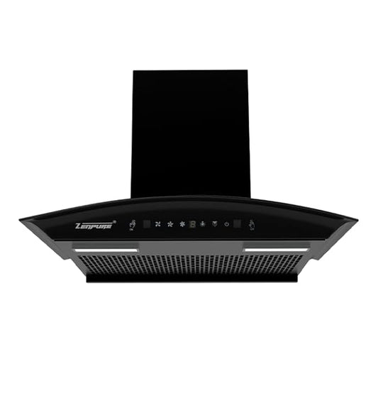 Zenpure Smart Appliances Nadia IN 90 cm 1350 m³/hr Modern Stylish Filterless Auto-Clean Kitchen Chimney With 10 yr warranty, Motion Sensor & Touch Control For Easy Operation (Curved Glass, Black)